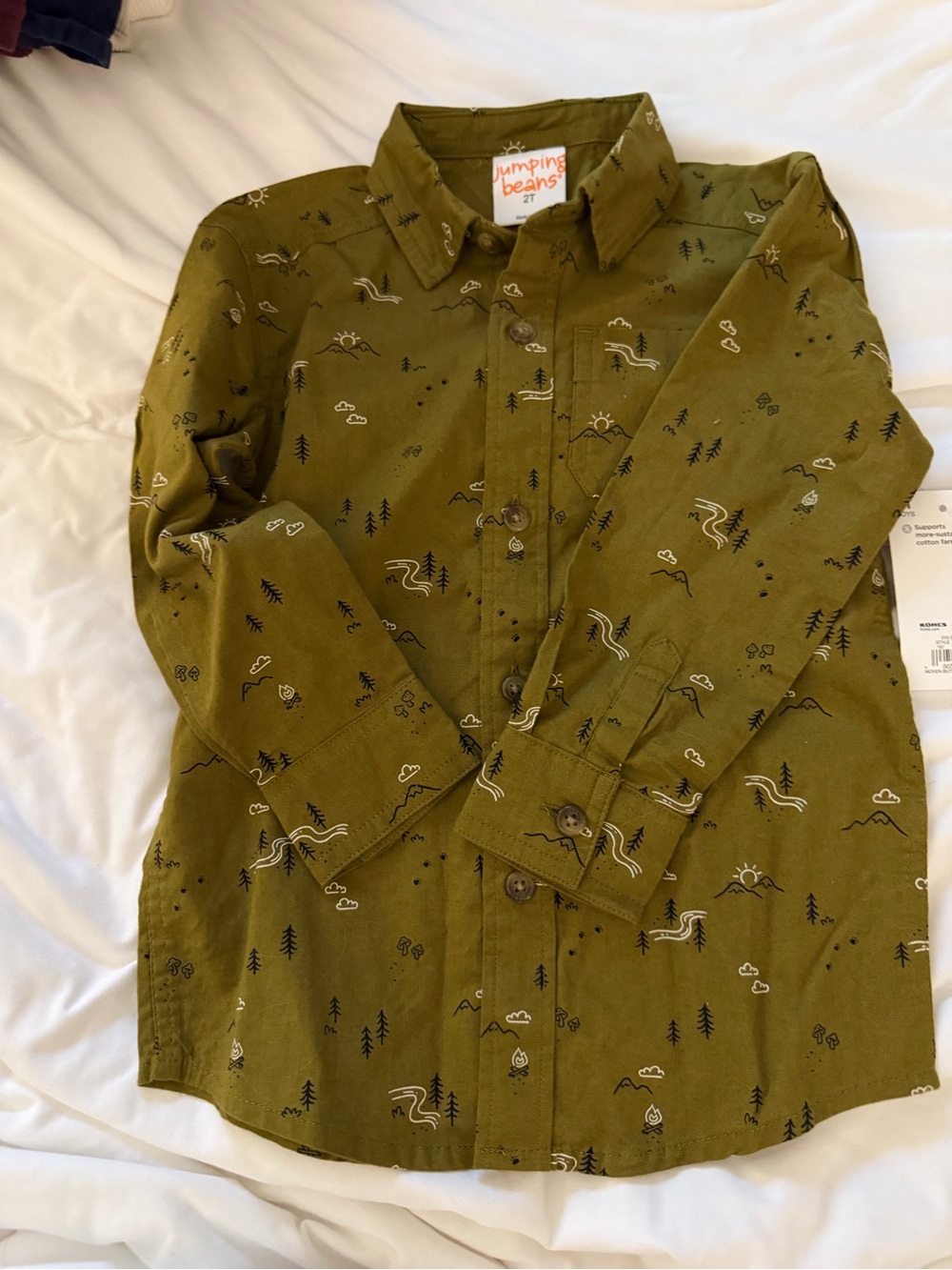 Jumping Beans Printed Button-Up Shirt |  Olive Green | 2T